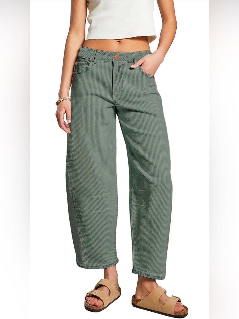Women's Y2K Stripped High-Rise Wide-Leg Jeans in Sage Green